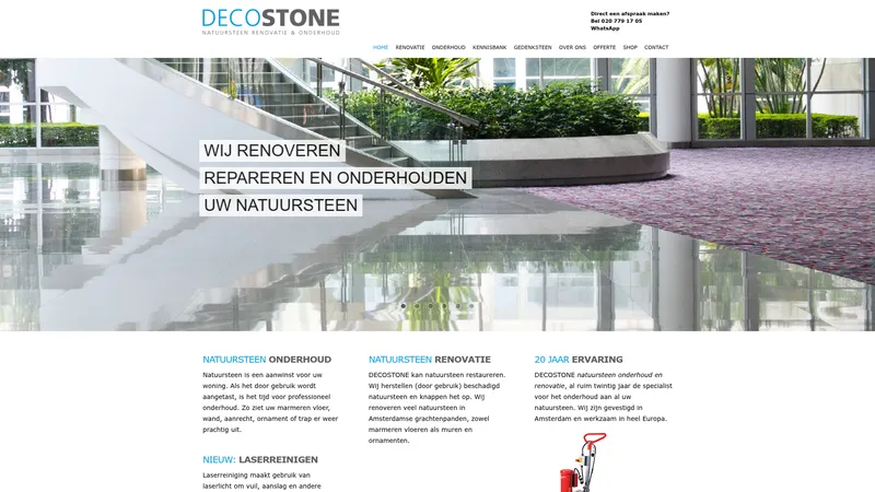 Website van Decostone Natuursteen Amsterdam