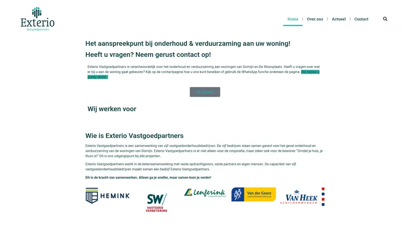 Website van Exterio Vastgoed Partners