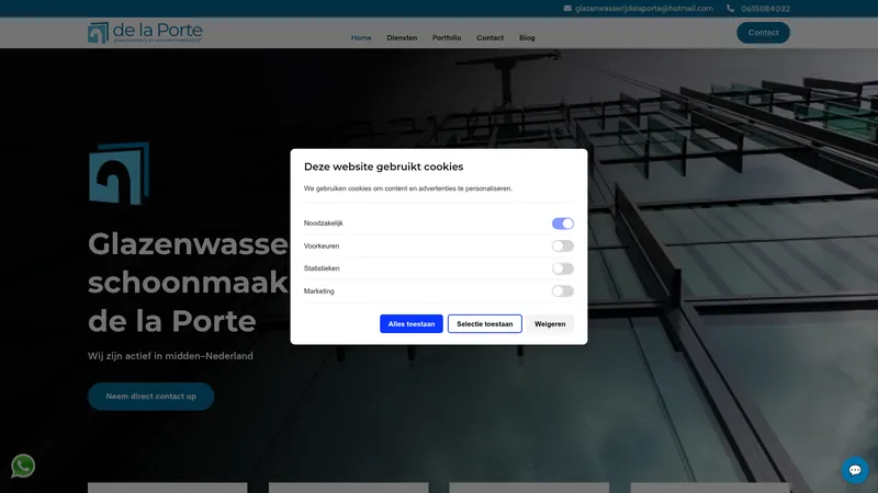 Website van Glazenwasserij en schoonmaakbedrijf de la Porte
