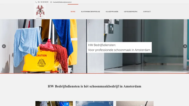 Website van HW Bedrijfsdiensten, schoonmaakbedrijf Amsterdam