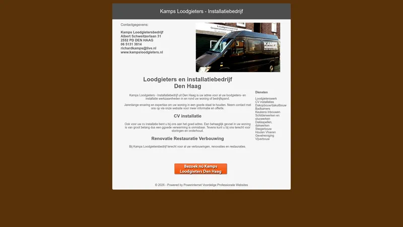 Website van Kamps Loodgieters - Installatiebedrijf