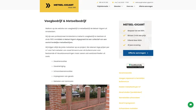 Website van Metsel-Gigant b.v