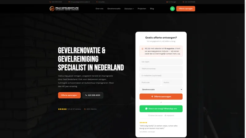 Website van Prak Gevelrenovatie