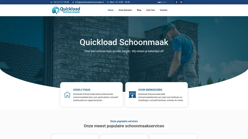 Website van Quickload Schoonmaak
