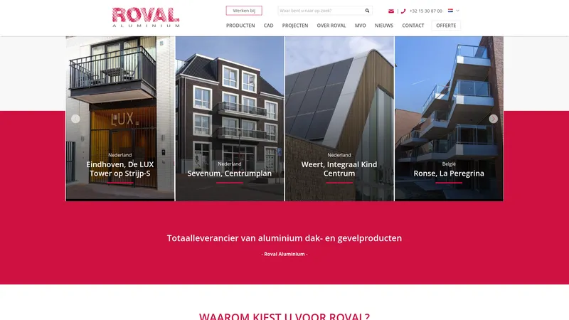 Website van Roval Aluminium