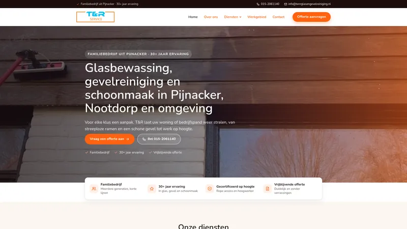 Website van T&R Glas- en Gevelreiniging
