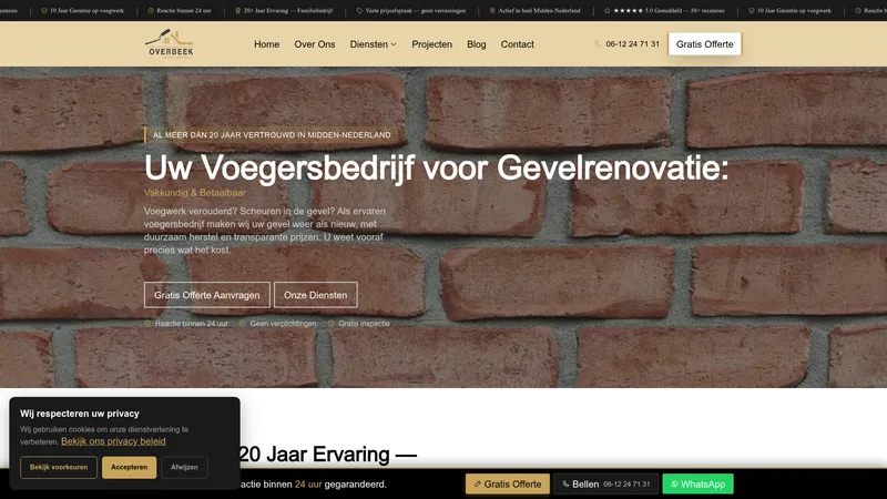 Website van Voegersbedrijf Overbeek