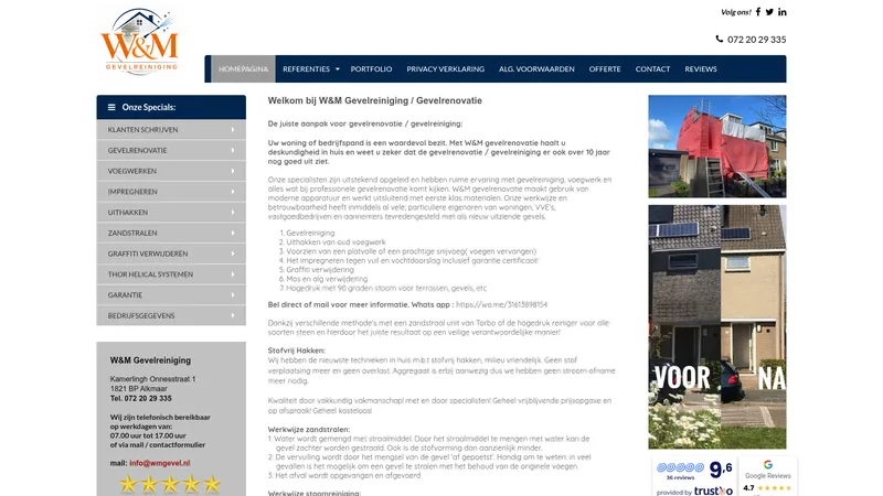 Website van W&M Gevelreiniging