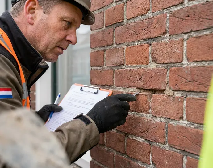 Gevelinspectie door een gevelspecialist aan een Nederlandse gevel