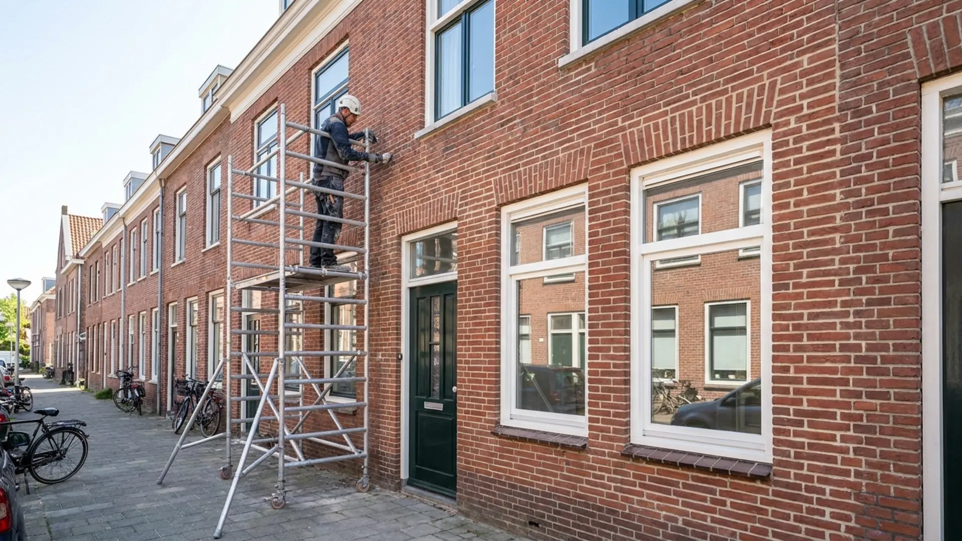Gevelspecialist aan het werk aan een Nederlandse gevel